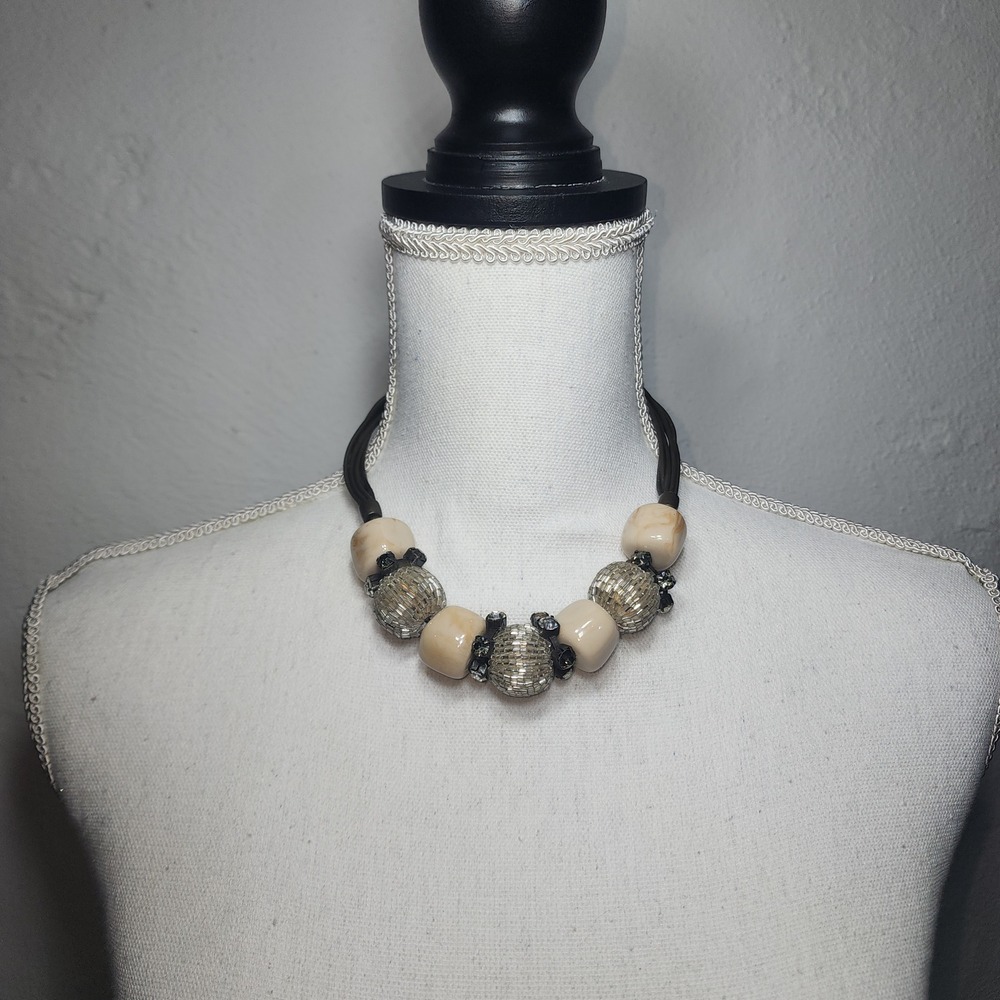 Chico's Necklace Women OS Tan Geovanna‎ Beaded Rhinestone Multi Strand Statement